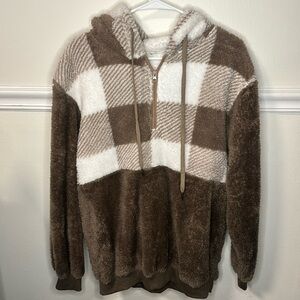 (NWOT) PLAID SHERPA HALF ZIP SWEATER JACKET